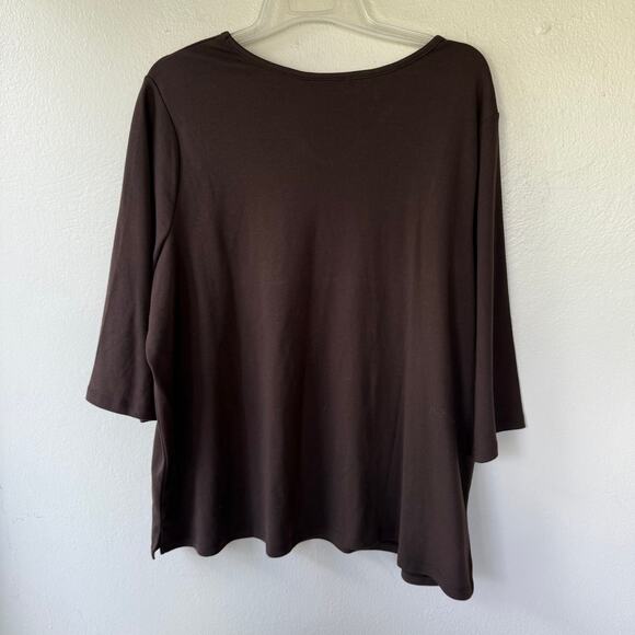 NEW! Quacker Factory Brown Size 3X leaf V Neck pullover knit top size 3X - Picture 8 of 10